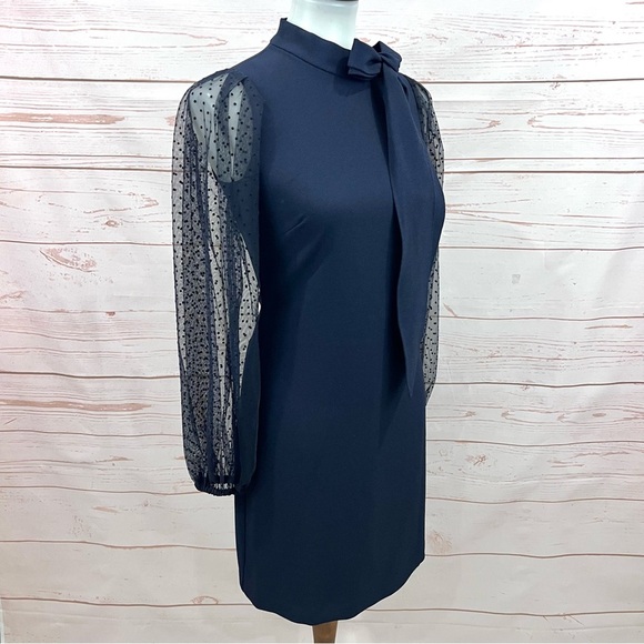 NWT Vince Camuto Bow Neck Sheer Puffy Polka Dot Long Sleeve Shift Dress - Picture 7 of 15